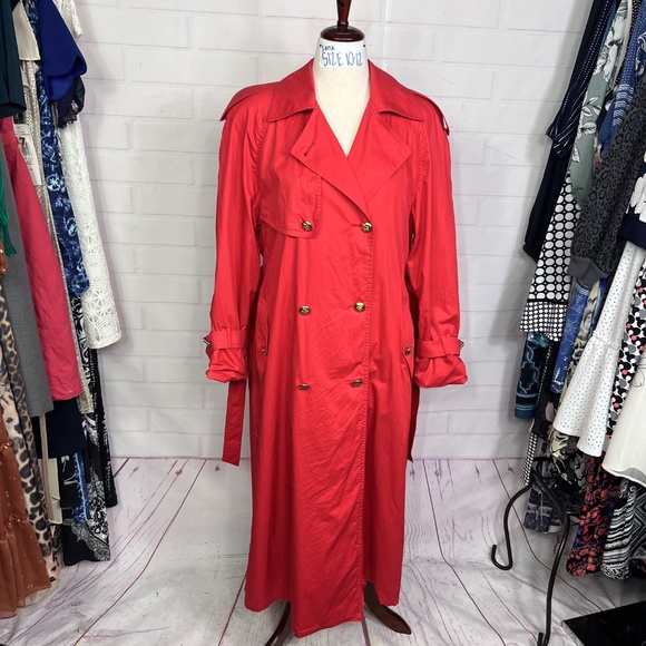 🍎|•LONDON FOG•| Candy Apple Red Vintage Trench Coat Size 8 - Picture 5 of 14